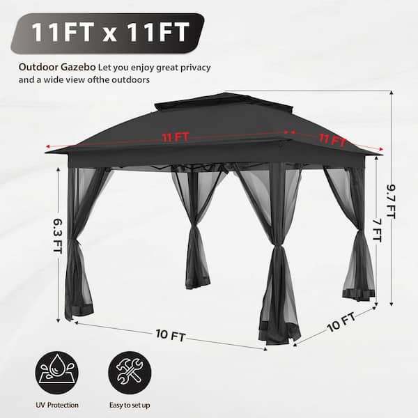 Gardenbee Black Steel Portable Pop-Up Gazebo with Mosquito Netting