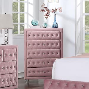 Nesika 5-Drawer Pink Upholstered Chest of Drawers and Care Kit (49 in. H x 34.5 in. W x 17.5 in. D)