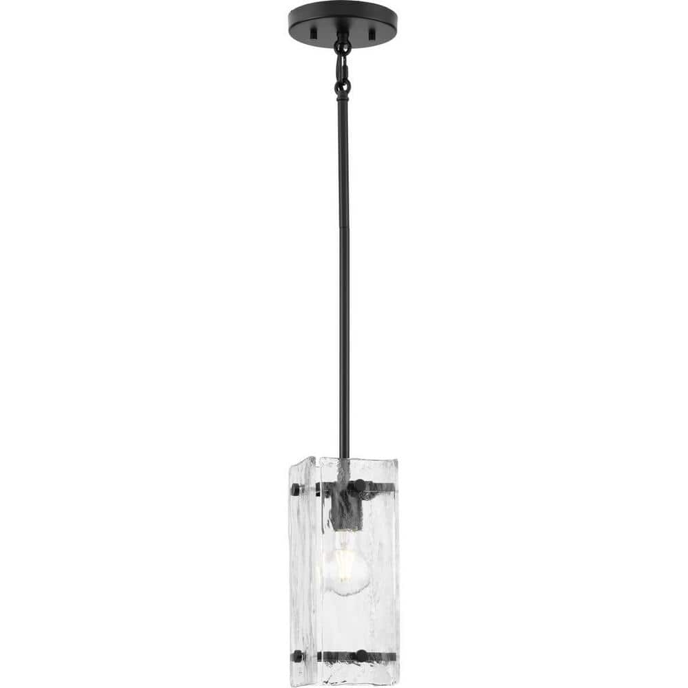 Rivera Matte Black Mini Pendant with Clear Textured Glass