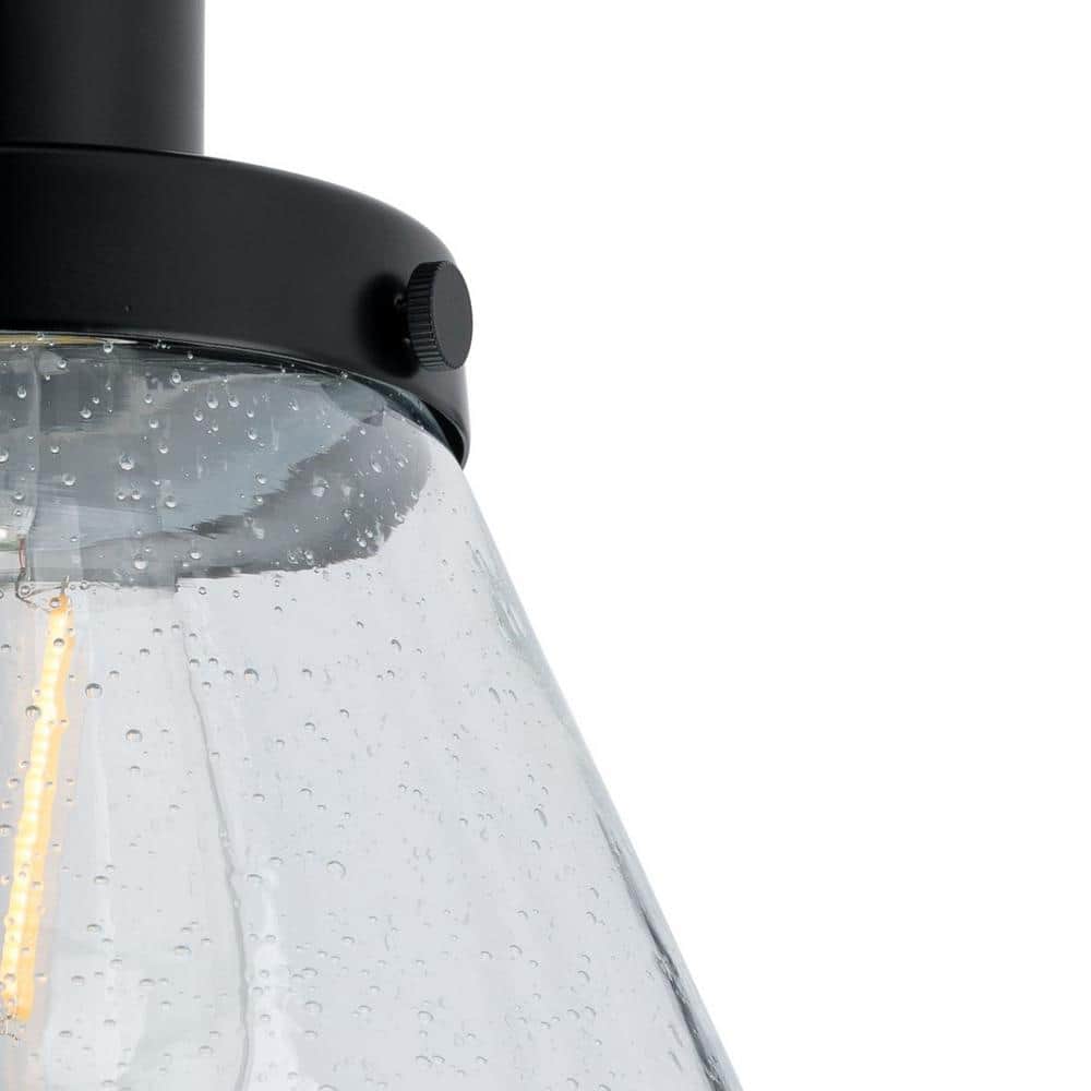 Matte Black and Seeded Glass Industrial Flush Mount Ceiling Light
