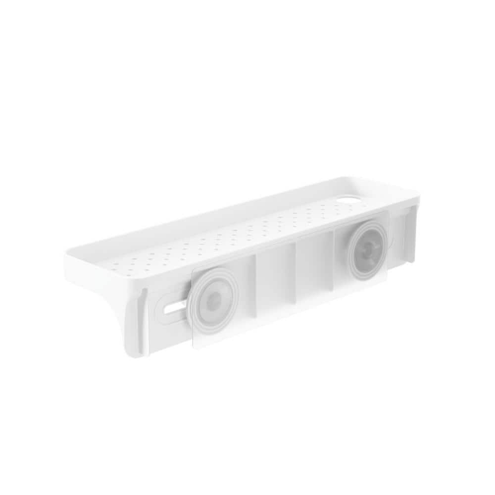White Plastic Modern Suction Mount Shower Shelf