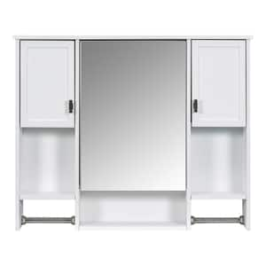 35 in. W x 28.7 in. H White Rectangular Wood Medicine Cabinet with Mirror, 7-Shelves and 2-Towel Bars