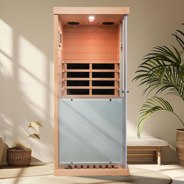 Spygo Moray 1-Person Indoor Hemlock Infrared Sauna with 6 Far-Infrared Carbon Heaters(Left and Right Door Randomly)