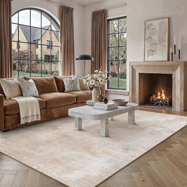 South Star Beige/Gray 9 ft. x 12 ft. Washable Modern Abstract Area Rug