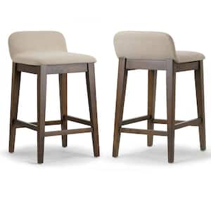 Atia 25 in. Dark Brown Rubberwood Bar Stool with Low Back Seat Height (Set of 2)