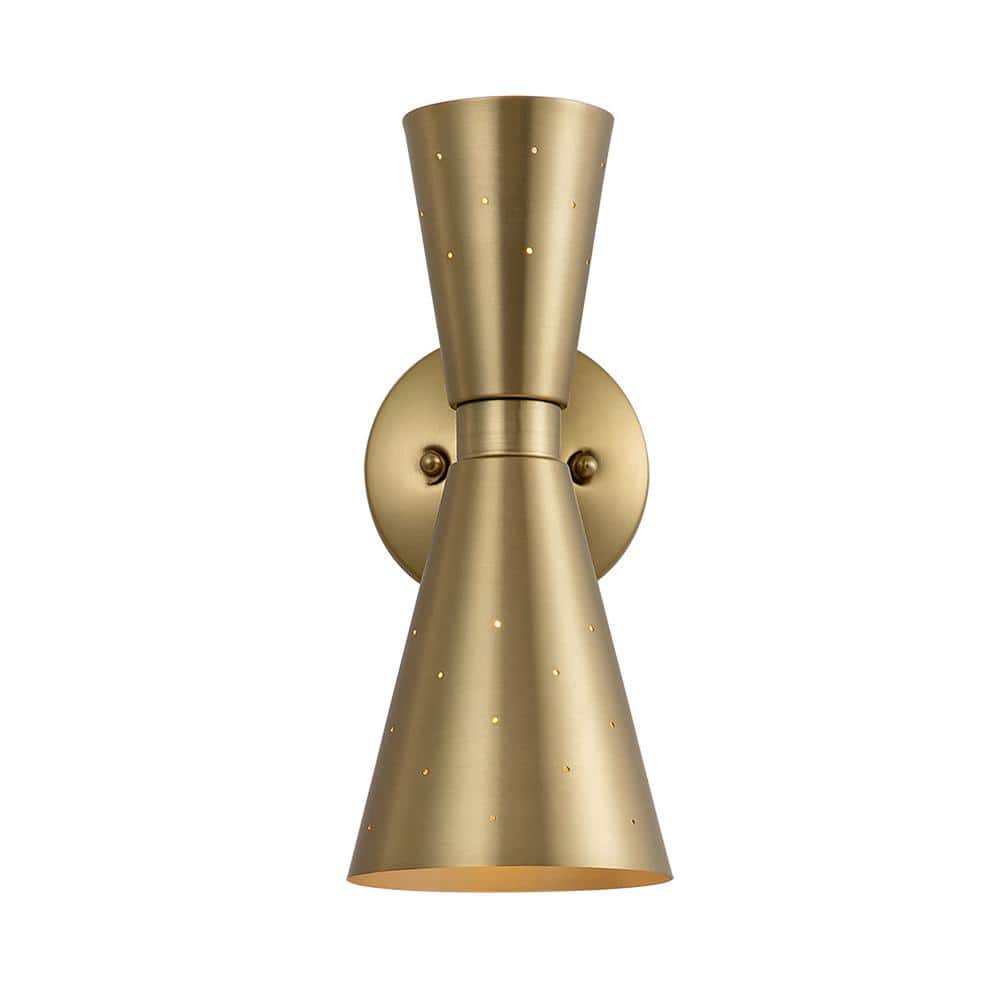 HUOKU NIMBUS 2-Light 5.51 in. W Brass Cone Wall Sconce Up