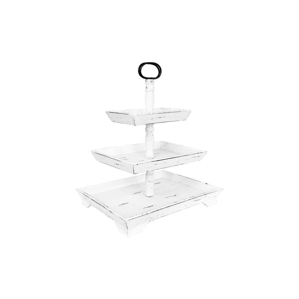 White Rectangular Wood 3-Tier Decorative Tray