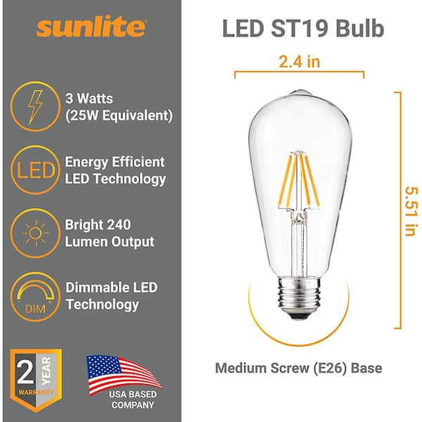 Sunlite 25-Watt Equivalent ST19 Dimmable Edison Filament LED Light Bulb, Amber 2200K (6-Pack) Sunlite 25-Watt Equivalent ST19 Dimmable Edison Filament LED Light Bulb, Amber 2200K (6-Pack)