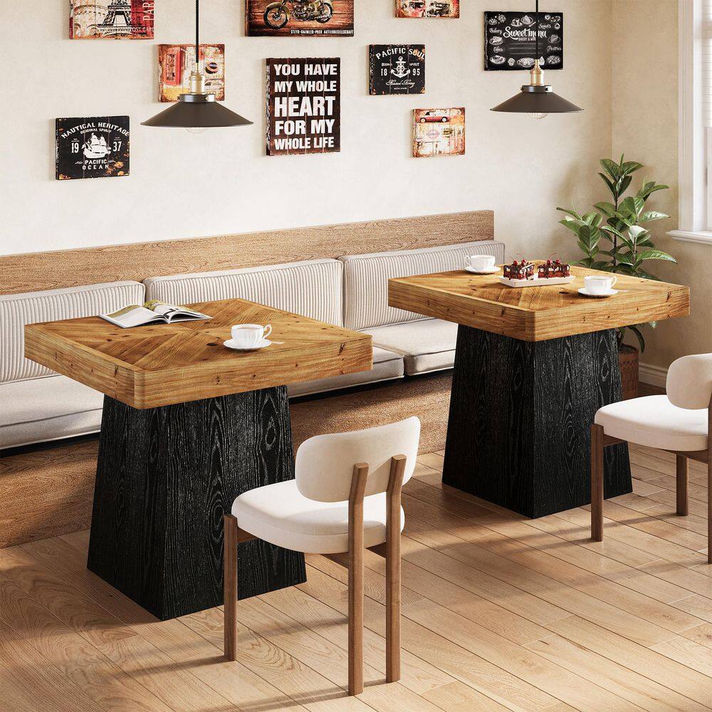 Roesler Black and Brown Solid Wood 31.5 in. Small Square Pedestal Dining Table Seats 2