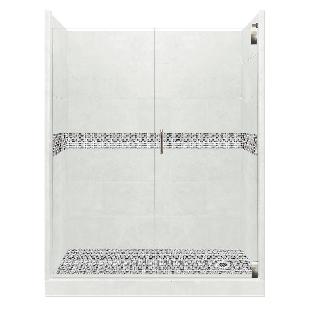 Del Mar Grand Hinged 42 in. x 60 in. x 80 in. Right Drain Alcove Shower Kit in Natural Buff and Satin Nickel Hardware price history on PriceWatchPro