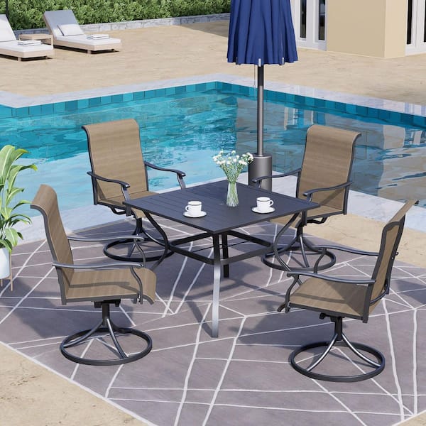 Anmutig 5-Piece Metal Patio Dining Set Square Table with 4-Swivel Chairs