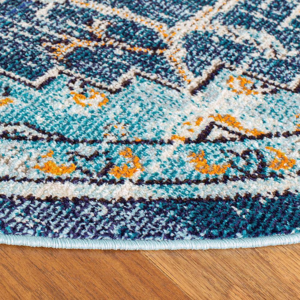 Blue and Light Blue Round Synthetic Non-slip Area Rug
