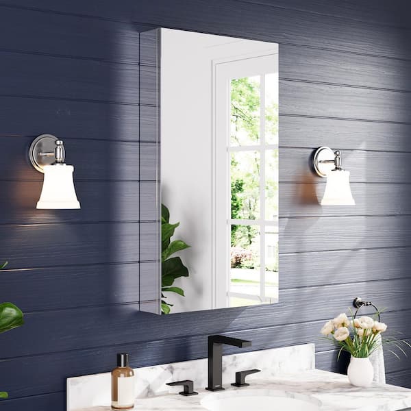 20 in. W x 36 in. H Rectangular Silver Aluminum Recessed/Surface Mount Reversible Medicine Cabinet with Soft-Close Door