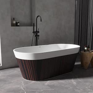 Maria 63 in. x 29.5 in. Stone Resin Solid Surface Flatbottom Freestanding Soaking Bathtub in Woodgrain and White