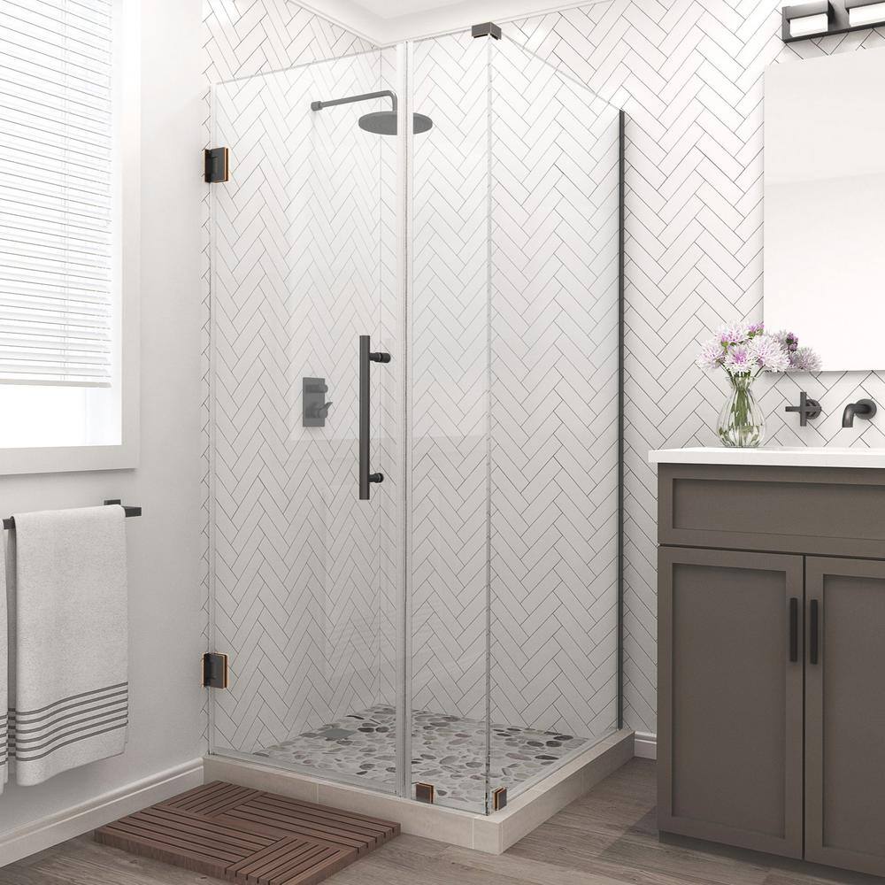 Bromley 72" Frameless Clear Glass Corner Shower Enclosure in Oil Rubbed Bronze