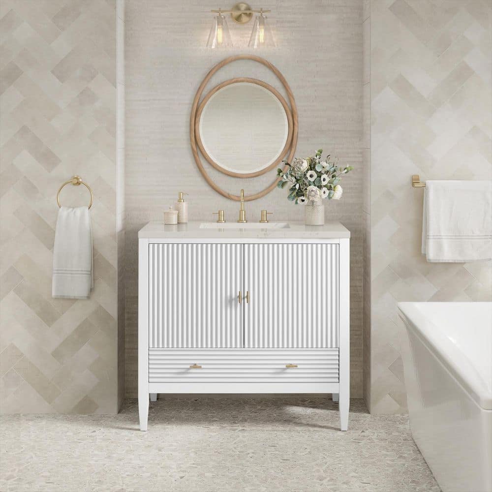 Myrrin 36.0 in. Single Bath Vanity in Bright White with Siberian Quartz Top price history on PriceWatchPro