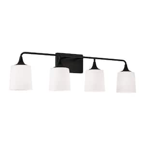 36.75 in. W x 10.25 in. H 4-Light Vanity in Matte Black with Soft White Glass