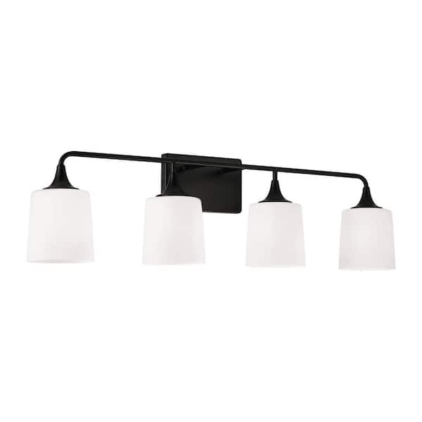 36.75 in. W x 10.25 in. H 4-Light Vanity in Matte Black with Soft White Glass