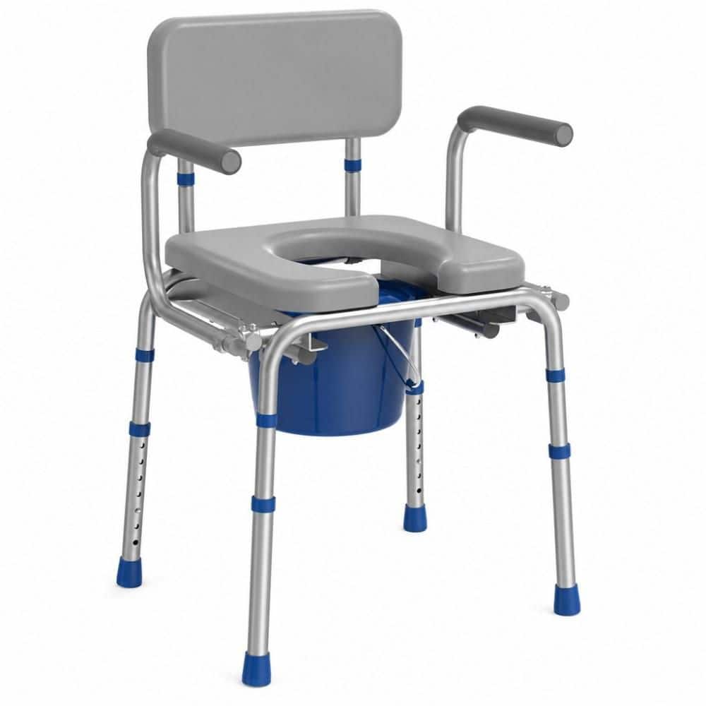 Portable Drop Arm Bedside Commode with Padded Seat, Backrest and 5.81qt. Removable Bucket, Adjustable Height, Gray price history on PriceWatchPro