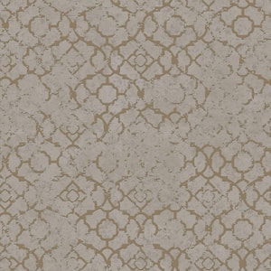 Emporium Collection Light Gold Aged Quatrefoil Embossed Metallic Finish Paper Non-Pasted Non-Woven Wallpaper Roll
