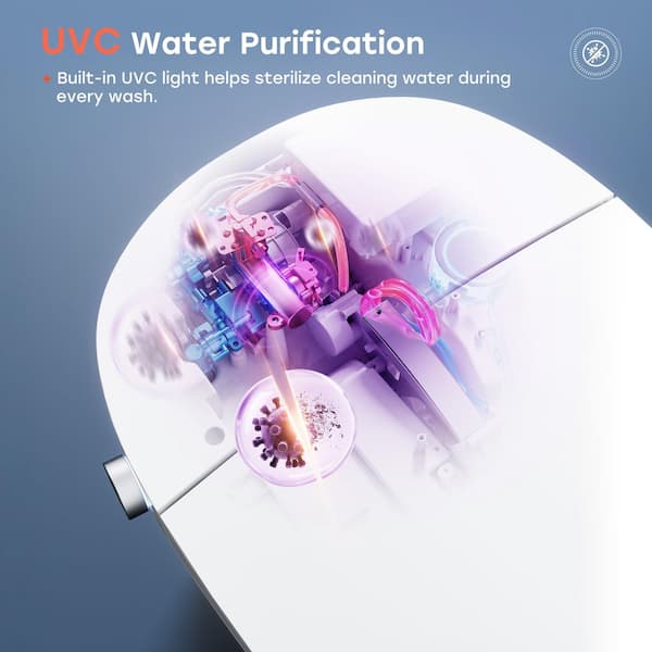Elongated ADA Chair Height 1/1.14 GPF Smart Bidet Toilet in White with Build-in Tank, Water Pump, Heated Seat, UV Light