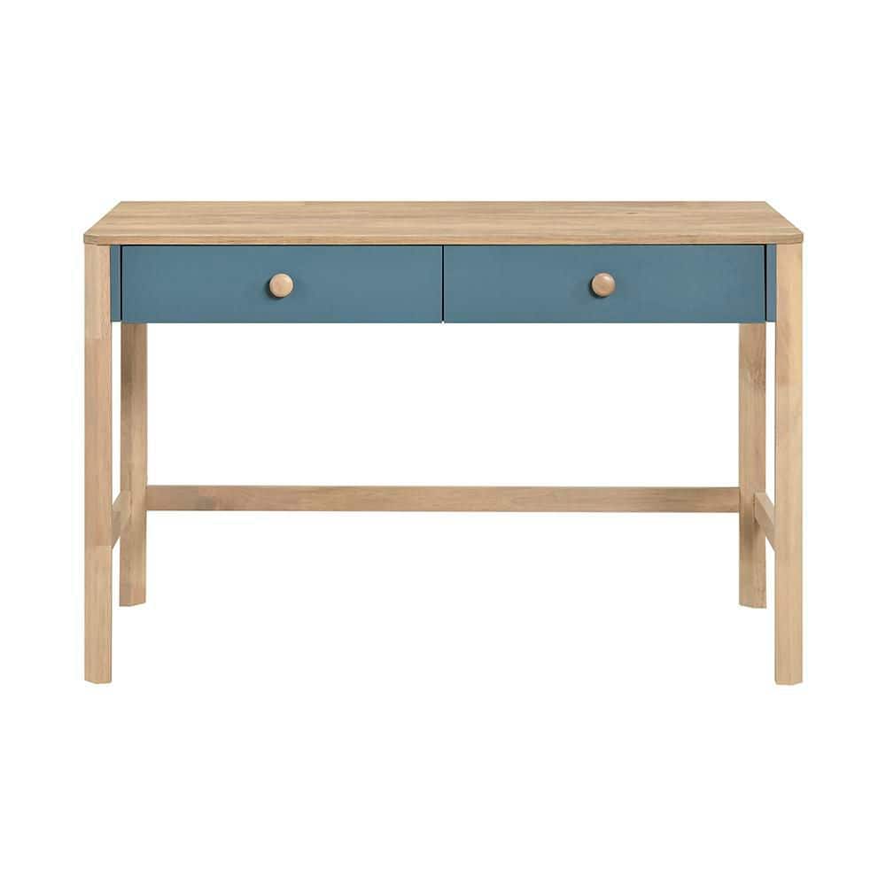 Aspen 47 in Rectangular Blue and Natural Wood 2-Drawer Writing Desk