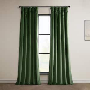 Eden Green Velvet Rod Pocket Room Darkening Curtain - 50 in. W x 120 in. L Single Panel Window Velvet Curtain