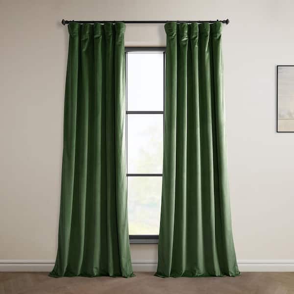 Exclusive Fabrics & Furnishings Eden Green Velvet Rod Pocket Room Darkening Curtain - 50 in. W x 84 in. L Single Panel Window Velvet Curtain