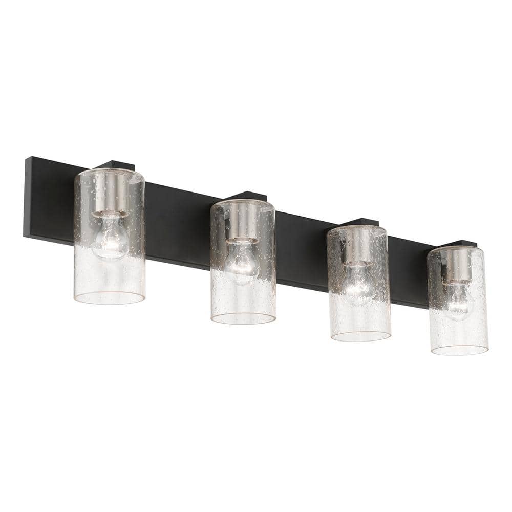 Zurich Black and Brushed Nickel 4-Light Vanity with Clear Seeded Glass