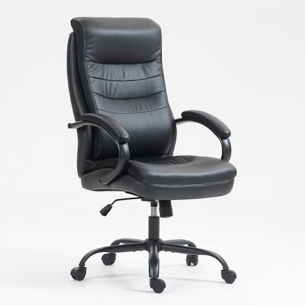 Geoff Faux Leather Ergonomic Office Chair Adjustable Height Executive Task Chair in Black with Swivel Base, High Back