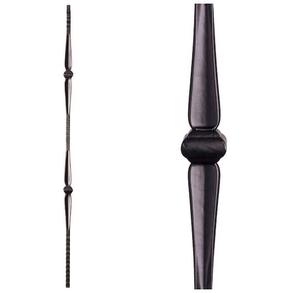 HOUSE OF FORGINGS Gothic Hammered 44 in. x 0.5625 in. Satin Black Double Knuckle Square Face Hammered Solid Wrought Iron Baluster
