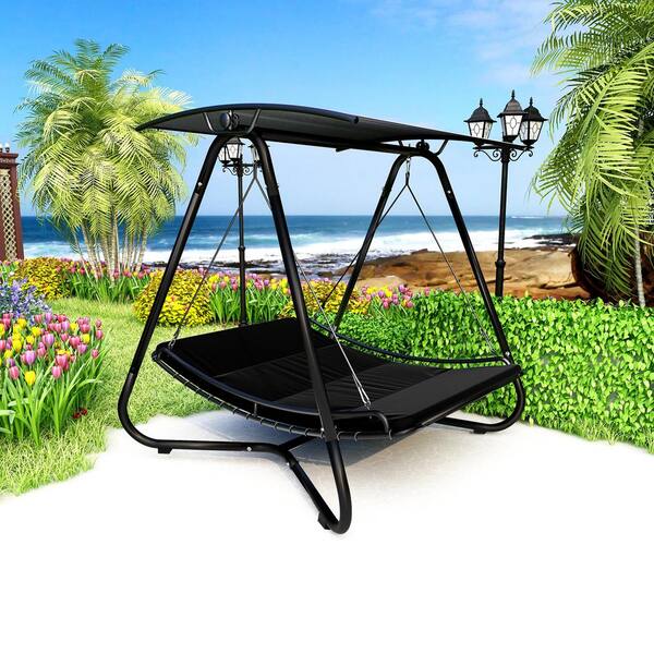 Double Lounge Bed Outdoor Lounger Canopy 2 Person Chaise Lounge Hammock Bed Blue 