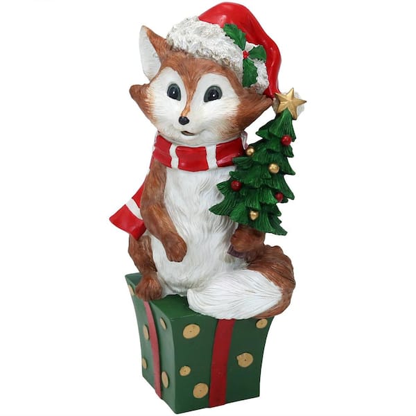 Sunnydaze 24 in. Indoor-Outdoor Polyresin Felix the Christmas Fox -Statue
