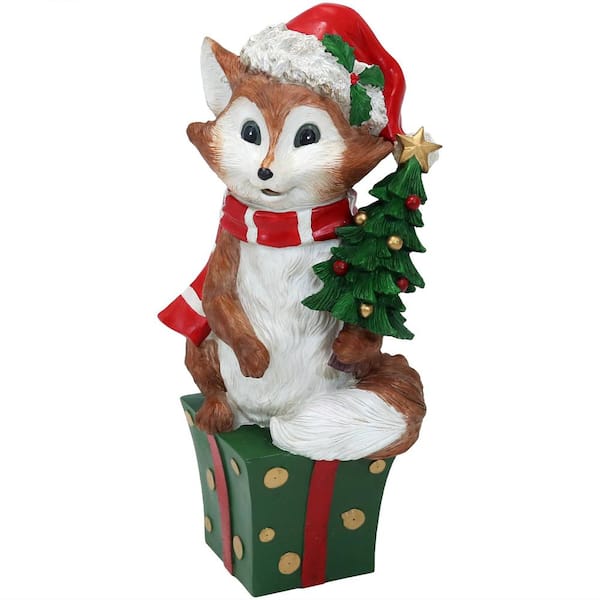 Sunnydaze Decor 24 in. Indoor-Outdoor Polyresin Felix the Christmas Fox -Statue