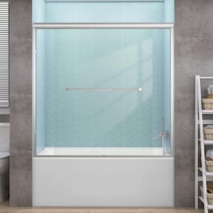 56 to 60 in. W x 58 in. H Sliding Framed Tub Door Alcove Bathtub Shower Door in Brushed Nickel with 1/4 in. Clear Glass