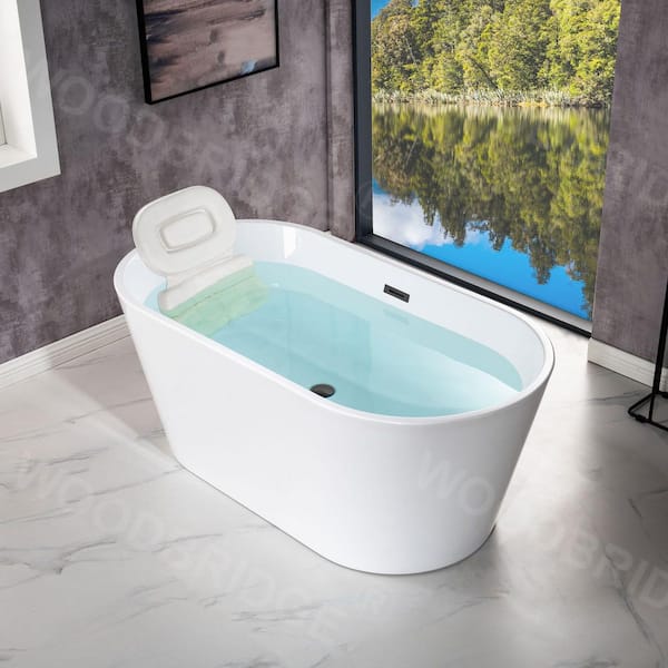 59 in. x 29.5 in. Acrylic FlatBottom Double Ended Soaking Bathtub with Matte Black Overflow and Drain in White