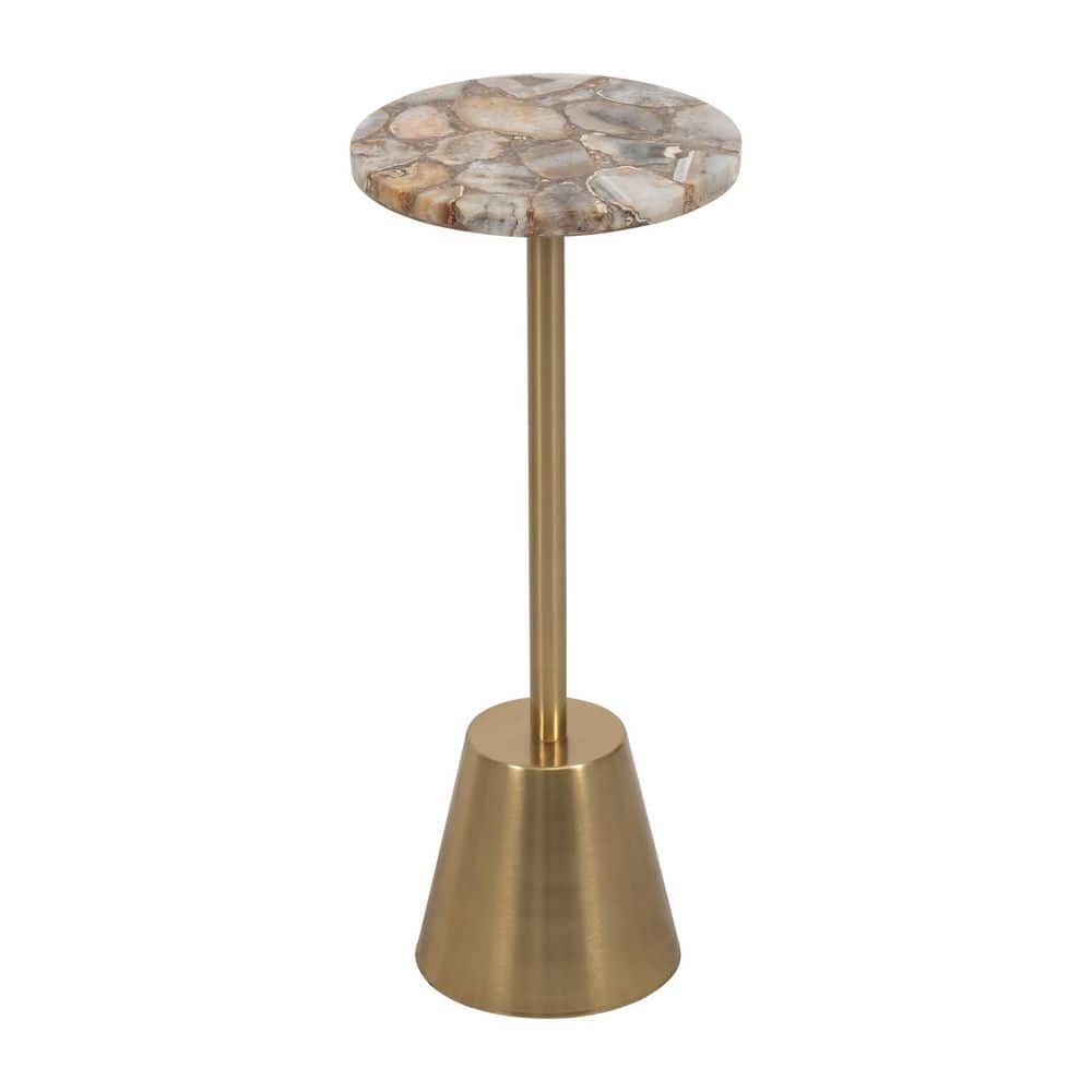 Gold Agate Top Round Metal Accent Table, 24"