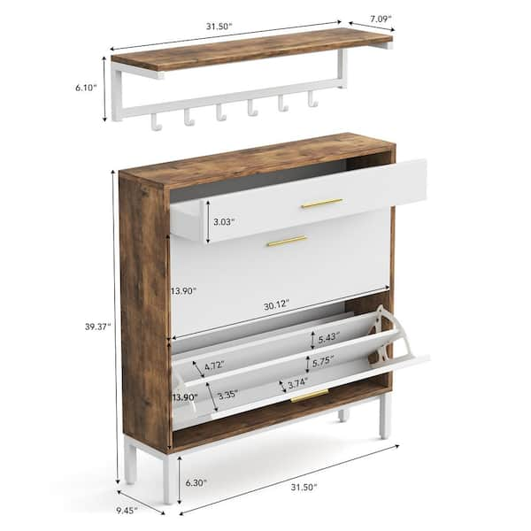 42.3 H Shoe Cabinet, Wood Shoe Rack Storage Cupboard with 2 Tilt