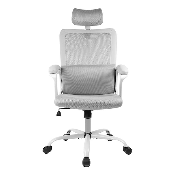 Yangming Gray Office Chair High Back Ergonomic Mesh Desk Chair with Padding Armrest and Adjustable Headrest