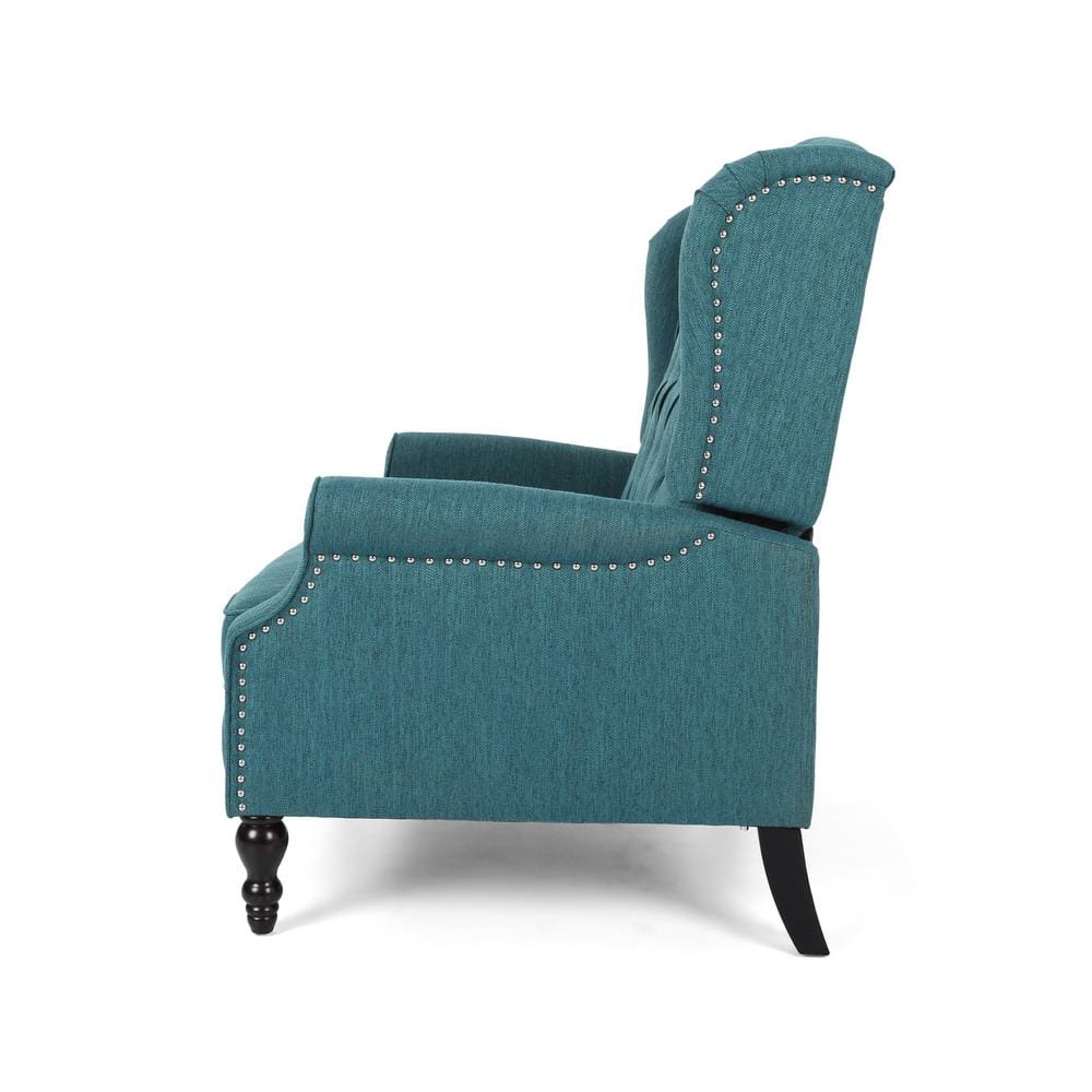 Oversized Blue Faux Wood Wingback Recliner