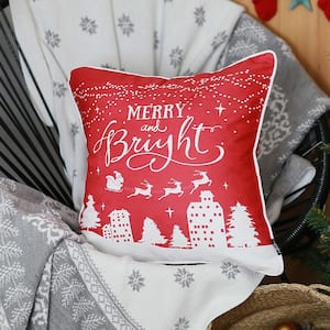 Decorative Christmas Night Single Throw Pillow Cover 18 in. x 18 in. Red and White Square for Couch, Bedding