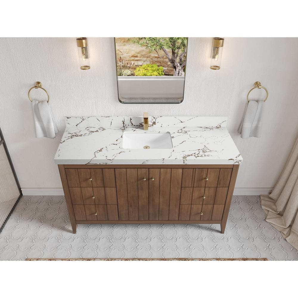 Atlanta Teak 60'' Single Bathroom Vanity with Quartz Top