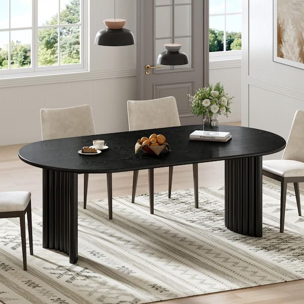 Dovelina Haiden Black Color Wood Double Pedestal Base 67 in. x 33.5 in. Oval Dining Table (Seats 6)