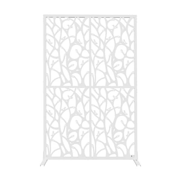 White 3.8 ft. x 6 ft. Freestanding Decorative Privacy Fence Screen, Outdoor and Indoor Divider, White Bird Shape