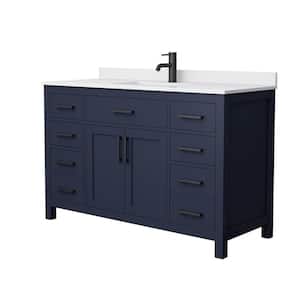 Beckett 54 in. W x 22 in. D x 35 in. H Single Sink Bathroom Vanity in Dark Blue with White Cultured Marble Top