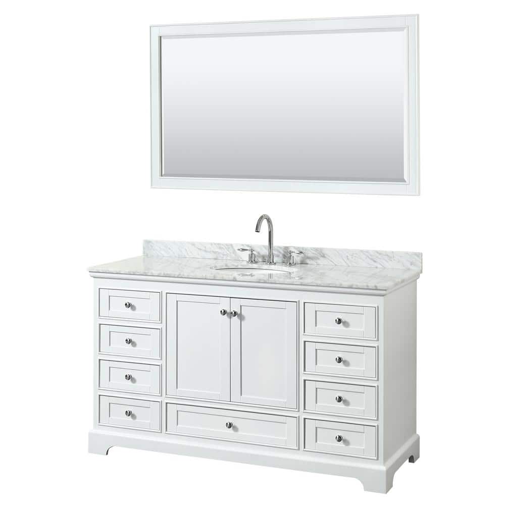 Deborah 60" White Marble Single Bathroom Vanity Set