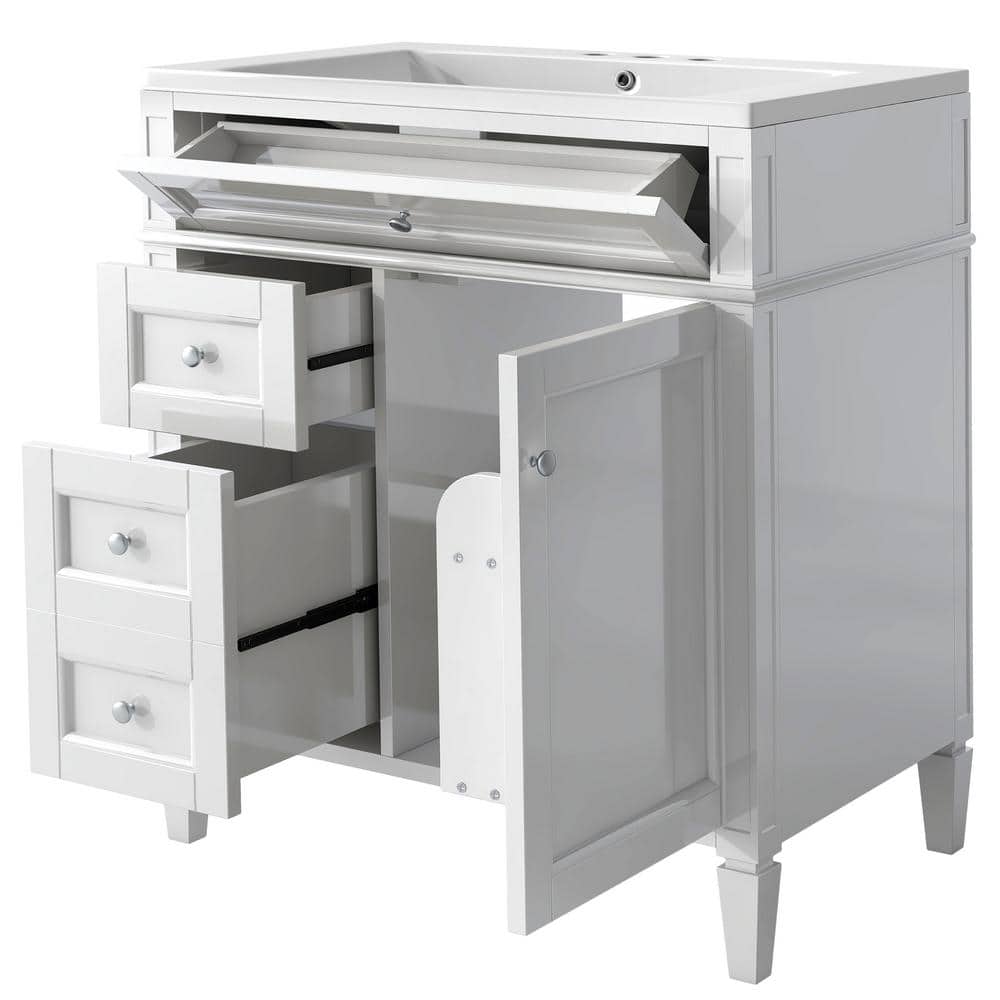 30 in. W x 18.2 in. D x 33 in. H White Single Sink Freestanding Bath Vanity