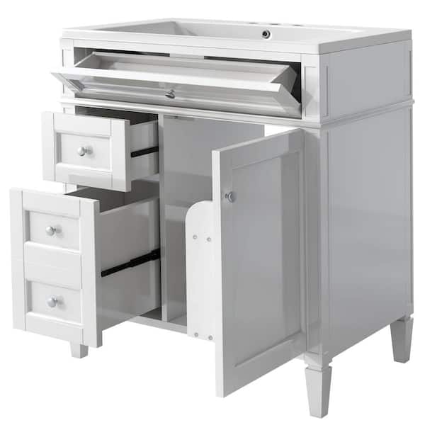 Aoibox 30 in. W x 18.2 in. D x 33 in. H White Single Sink Freestanding Bath Vanity in White with White Resin Top