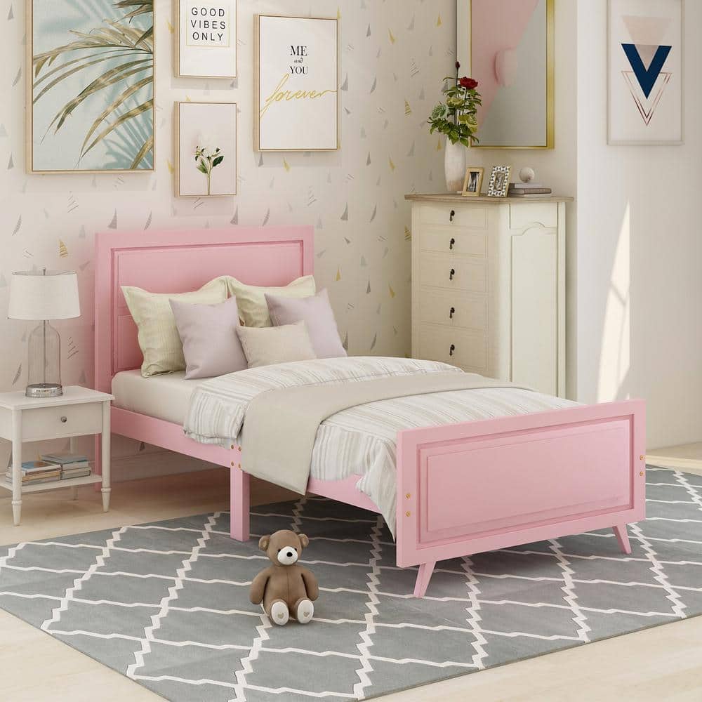Harper & Bright Designs Pink Wood Frame Twin Size Platform Bed with  Headboard QMY144AAH - The Home Depot