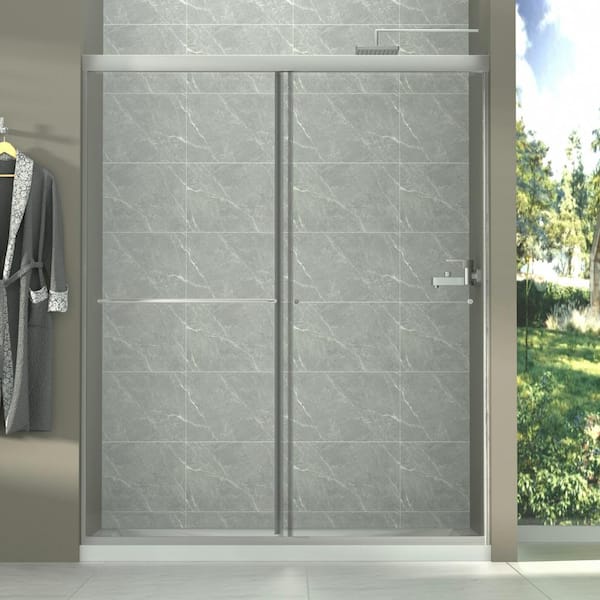 Xspracer Victoria 60 in. W x 72 in. H Sliding Framed Shower Door in Brushed Nickle Finish with Clear Glass